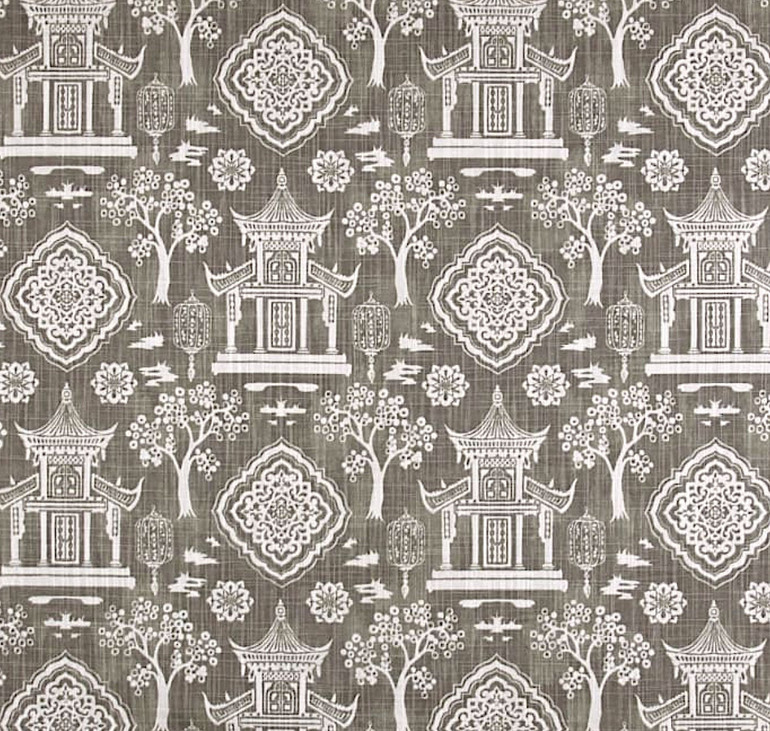 Light Blue Pagoda fabric by the Yard / Linen upholstery fabric / Linen Home Decor Fabric / Chinoiserie Upholstery Fabric / Asian Home Fabric