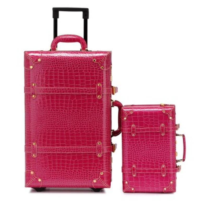 Vintage pu leather travel luggage,13" 22" 24"korea  trolley luggage bags on universal wheels,bride wedding red suitcase box