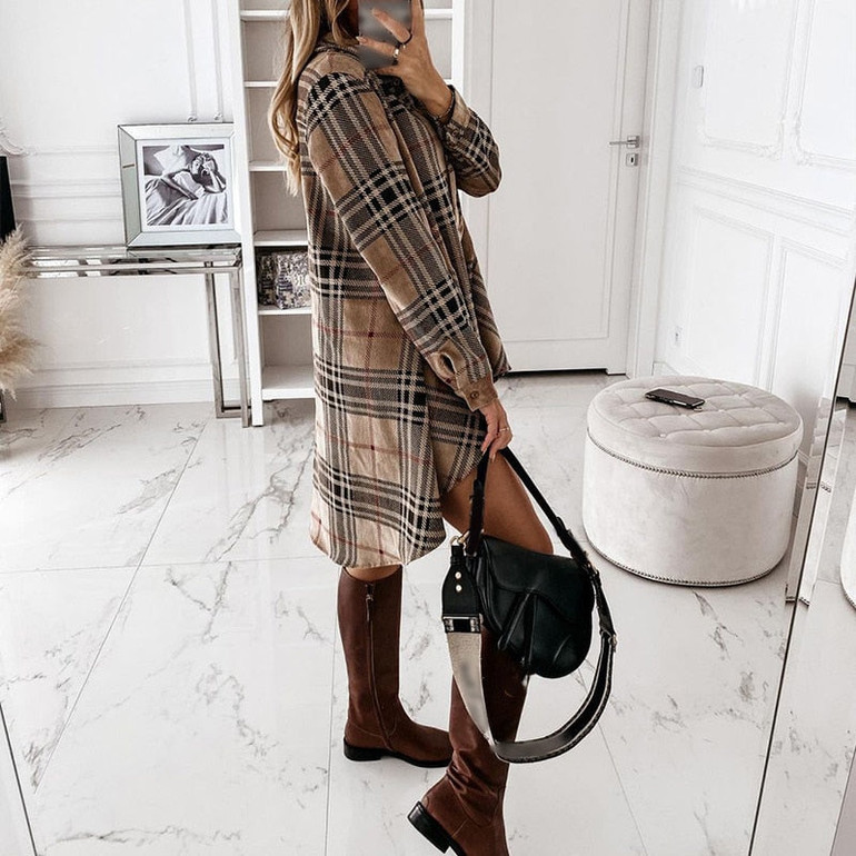 Autumn Plaid Printed Women's Shirt Mini Dress Long Sleeve Turn-Down Collar Female Dresses Streetwear Casual Loose Ladies Clothes Autumn Plaid Printed Women's Shirt Mini Dress Long Sleeve Turn-Down Collar Female Dresses Streetwear Casual Loose Ladies Clothes
