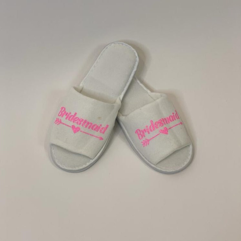 Sample Sale - White Slippers Open Toe "Bridesmaid" in Pink Glitter Sample Sale - White Slippers Open Toe "Bridesmaid" in Pink Glitter
