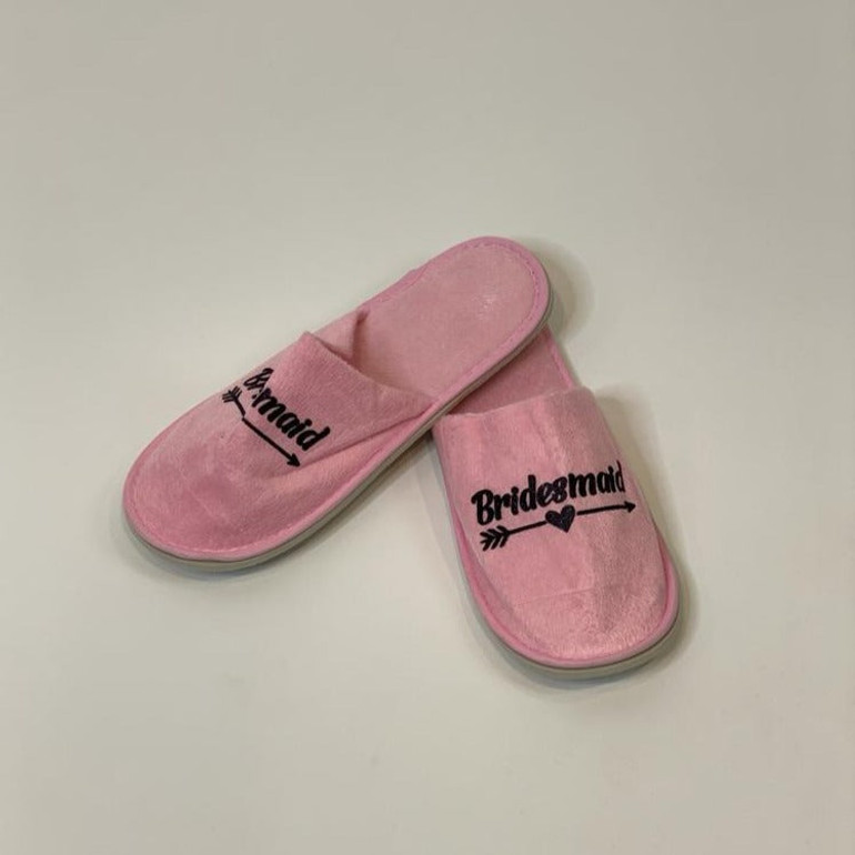 Sample Sale - Pink Slippers "Bridesmaid" in Black Glitter Sample Sale - Pink Slippers "Bridesmaid" in Black Glitter