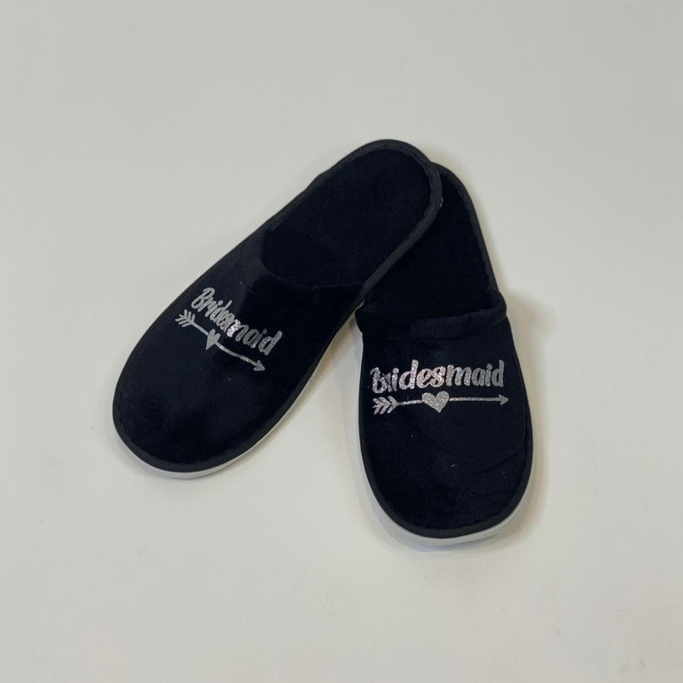 Sample Sale - Black Slippers "Bridesmaid" in Silver Glitter Sample Sale - Black Slippers "Bridesmaid" in Silver Glitter