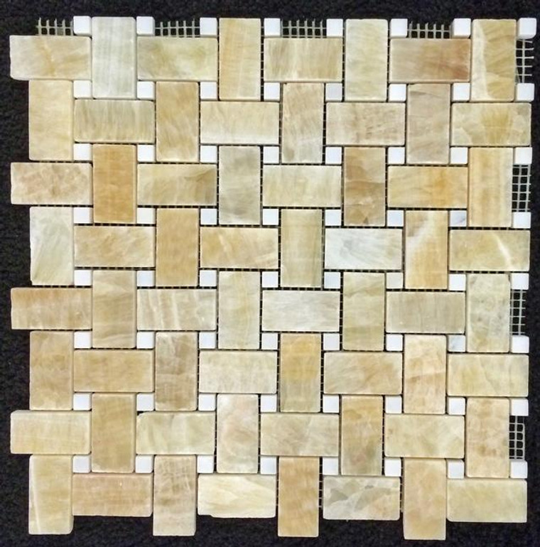 HONEY ONYX BASKETWEAVE WITH WHITE ABSOLUTE DOT MOSAIC POLISHED