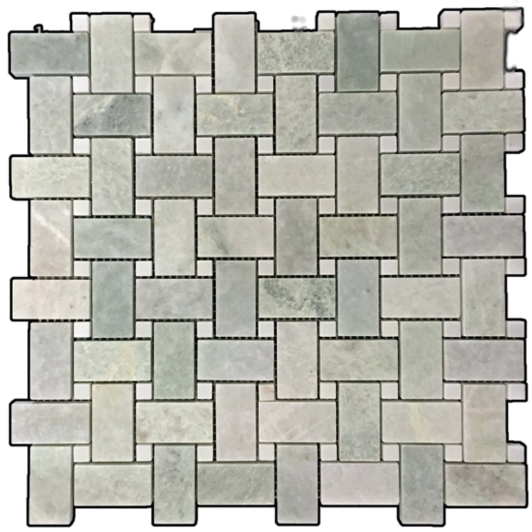 MING GREEN BASKETWEAVE WITH WHITE ABSOLUTE DOT MOSAIC HONED