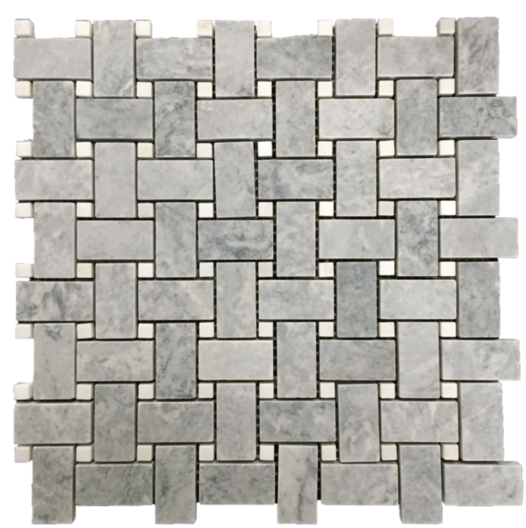 PACIFIC GRAY BASKETWEAVE WITH WHITE ABSOLUTE DOT MOSAIC