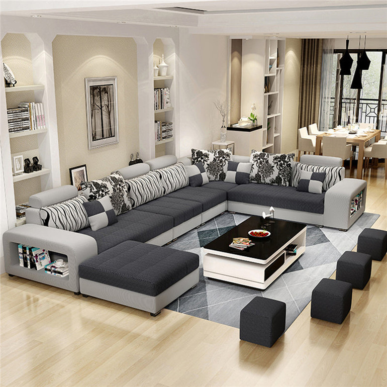 Dealfactor Canada Fabric U Shaped Sectional Couch With Ottoman Living Room Sofa Set