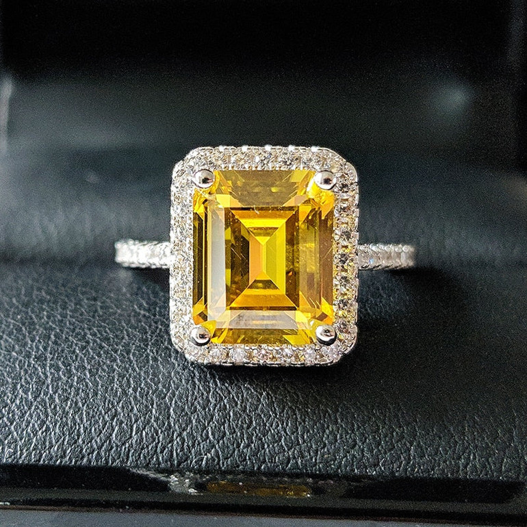 Women Luxury Silver Engagement Wedding Rings Optional Colors Blue And Yellow