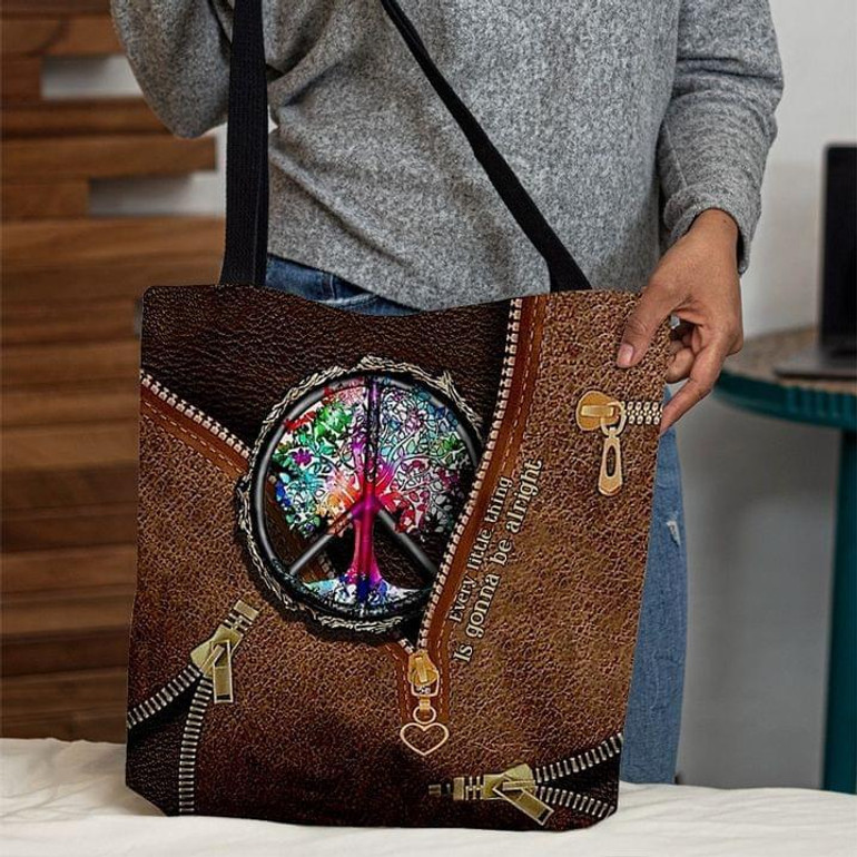 Hippie Lover 3D Printed Leather Pattern Hippie Symbol Tote Bag