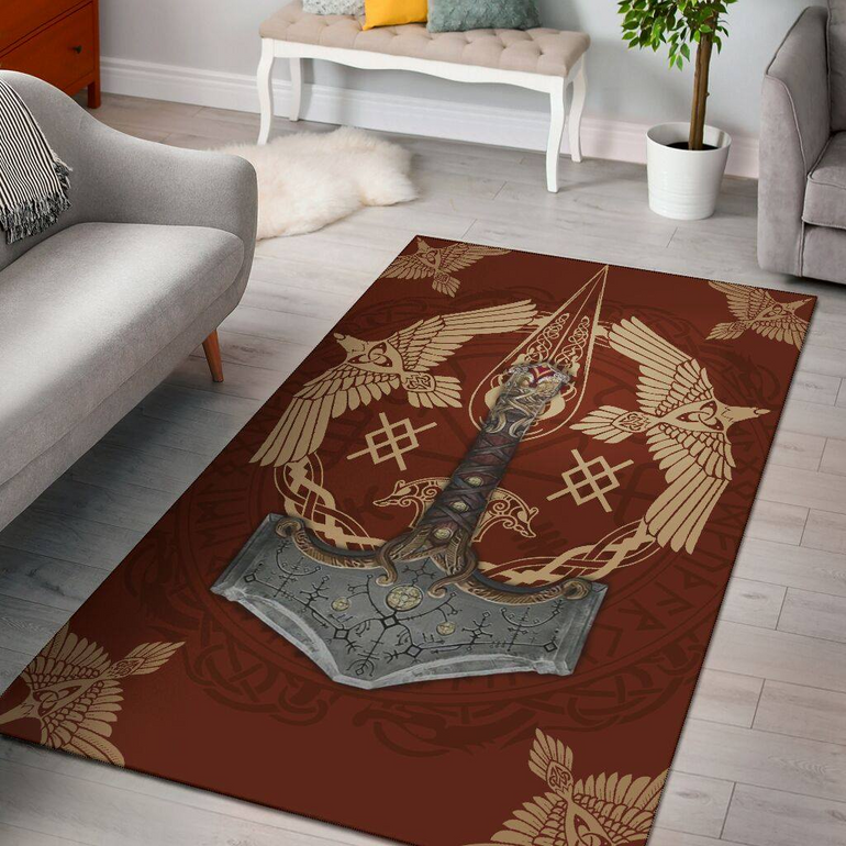 Viking Ravens Mjolnir Rug Viking Ravens Mjolnir Rug
