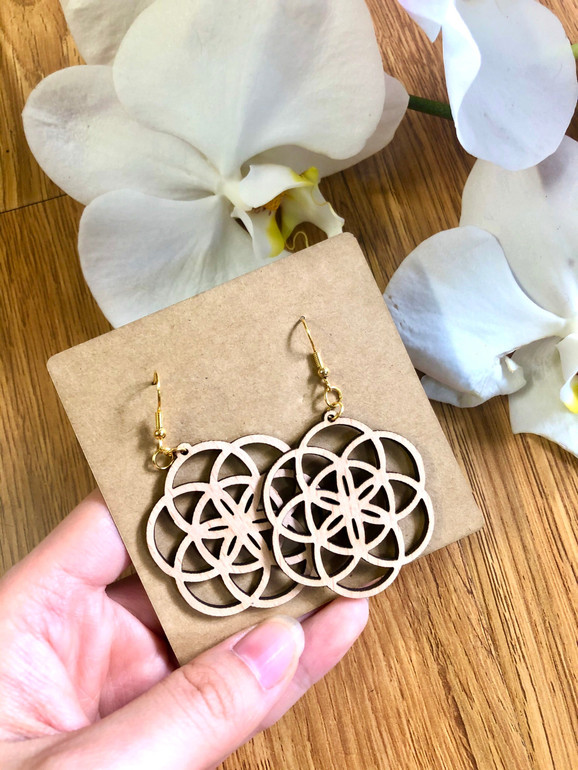 Flower Boho-style Wooden Earrings In Round Shape Handmade