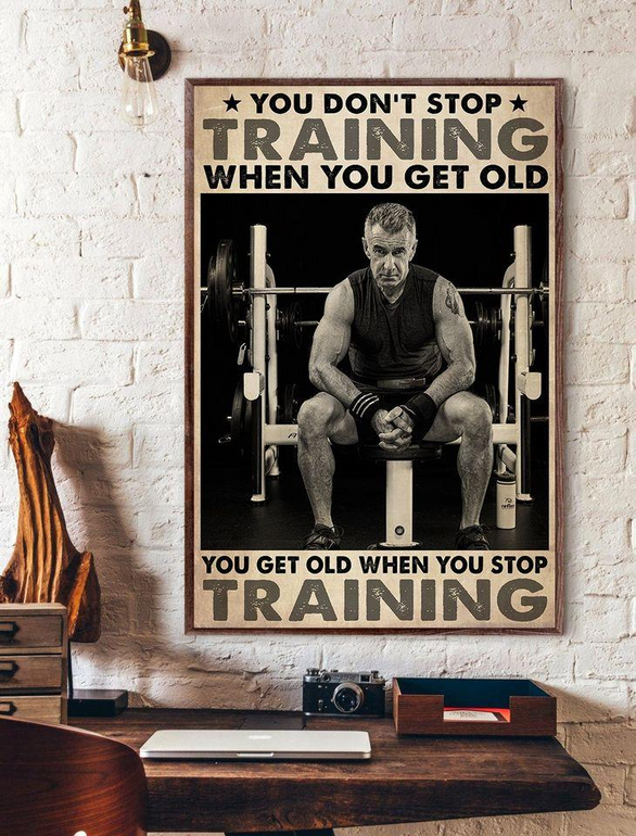 Bodybuilding Old Man Don't Stop Vintage Poster