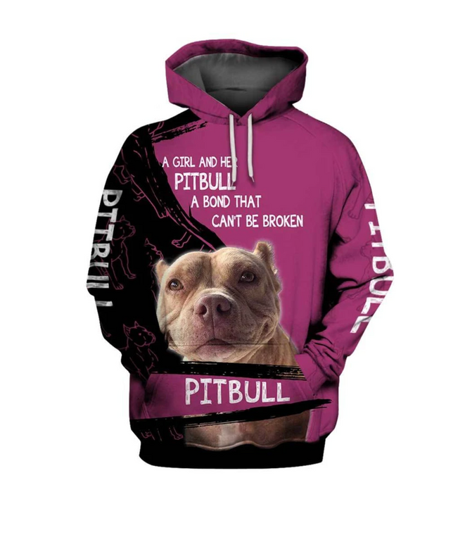 Pitbull Dog A Bond That Can't Be Broken Black & Pink 3D Hoodie For Men & Women Pitbull Dog A Bond That Can't Be Broken Black & Pink 3D Hoodie For Men & Women