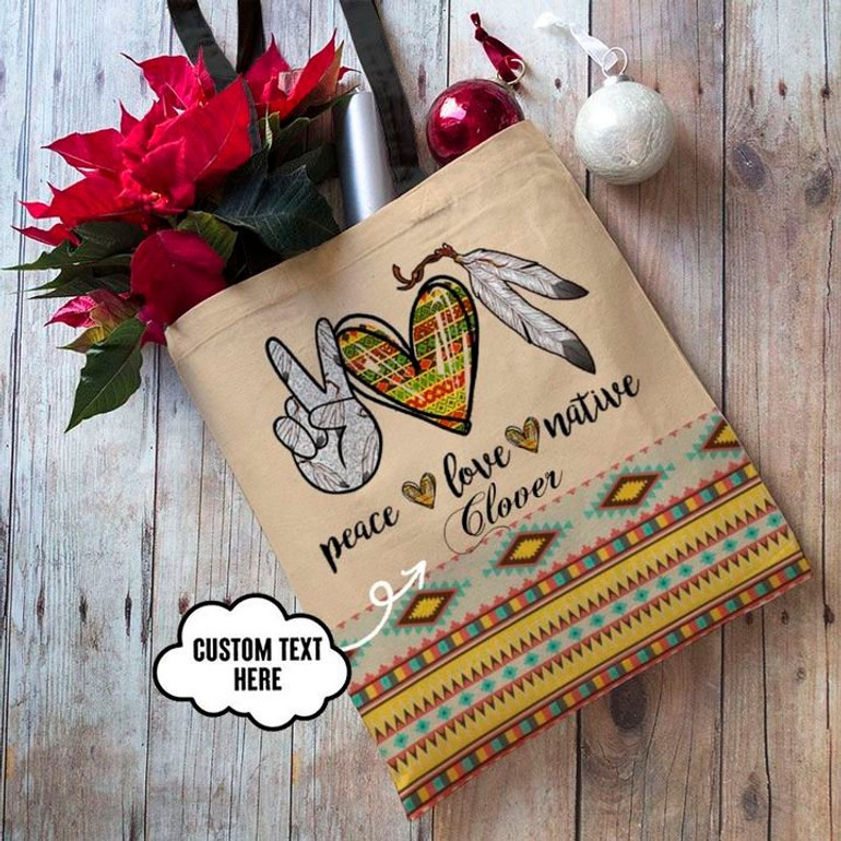 Personalized Customized Peace Love Native American Pattern Tote Bag