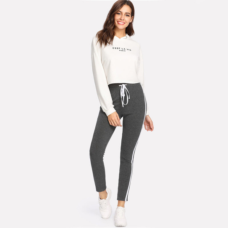 Striped Drawstring Ankle Pants