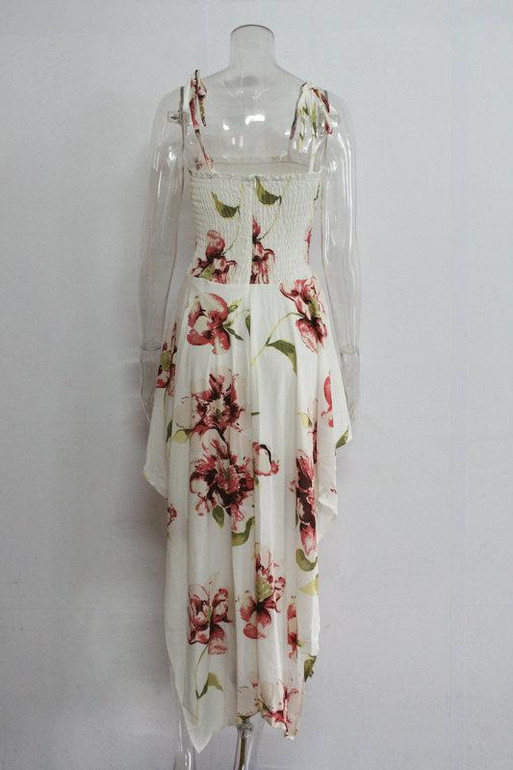 Print Spaghetti Strap Irregular Maxi Dress