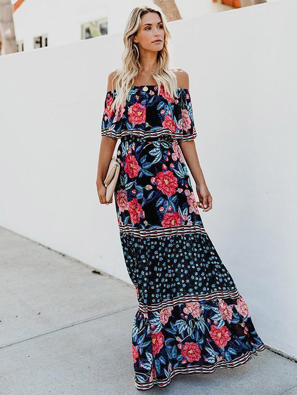 Floral Off Shoulder Beach Maxi Dress Floral Off Shoulder Beach Maxi Dress