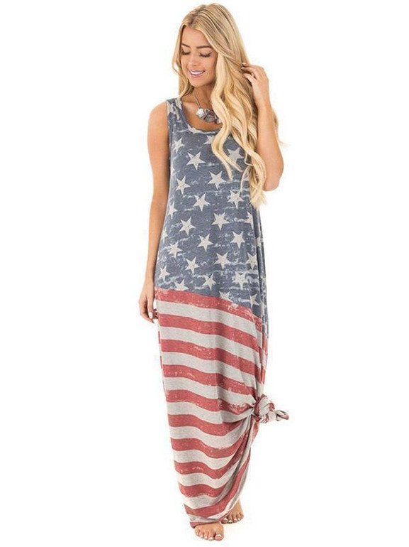 2018 Summer Stripe Sleeveless Casual Maxi Dress