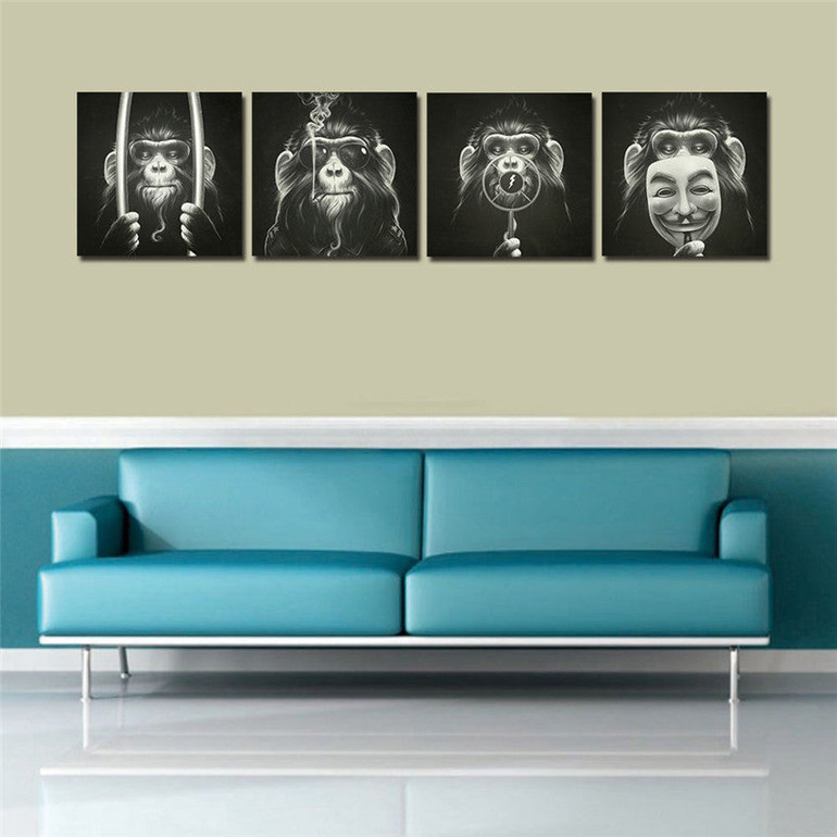 Wall Halloween Canvas Arts Pictures With Framed For Home Decor Ready To Hang Monkey 4P