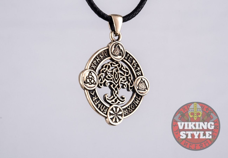Yggdrasil Pendant II - Norse Symbols, Bronze
