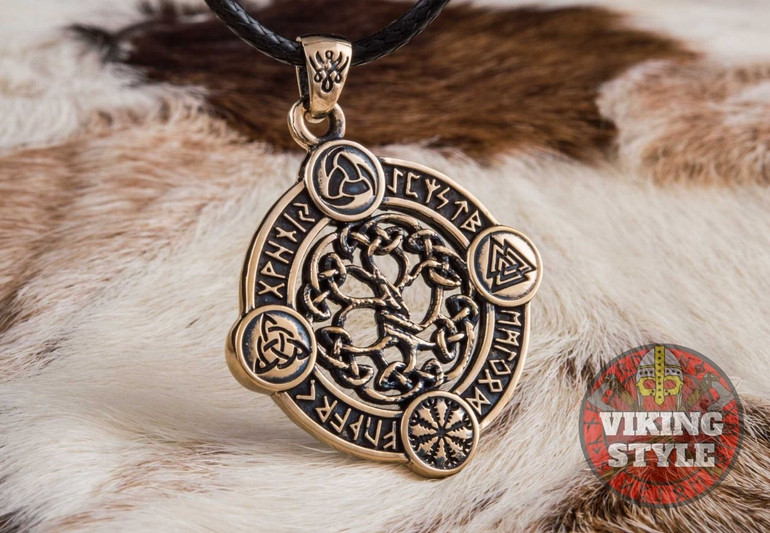 Yggdrasil Pendant - Norse Symbols, Bronze