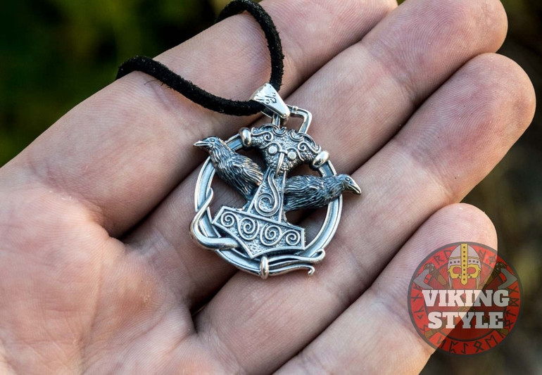 Mjölnir Pendant - Huginn & Muninn, 925 Silver