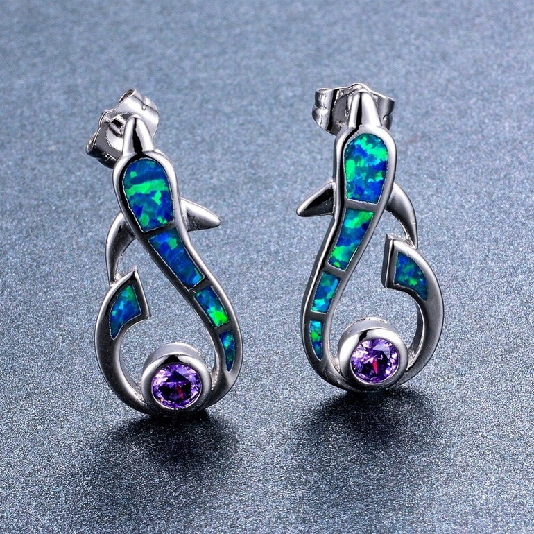 Cute Dolphin Fire Opal Necklace & Earrings Trendy Jewelry Set Cute Dolphin Fire Opal Necklace & Earrings Trendy Jewelry Set