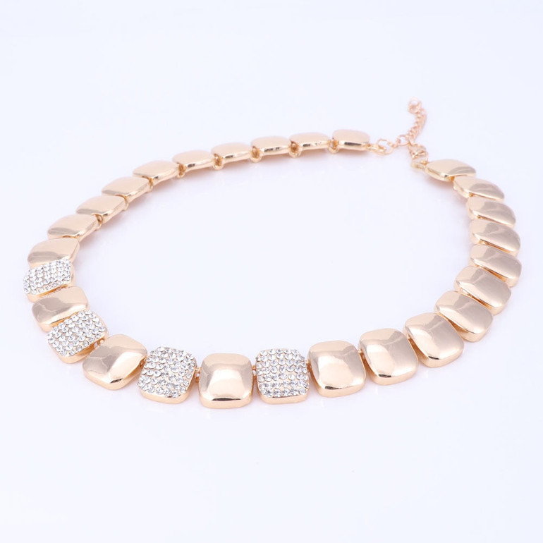 Gold-Plated Crystal Square Necklace, Bracelet, Earrings & Ring Wedding Jewelry Set
