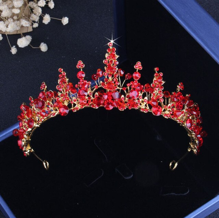 Baroque Vintage Gold, Red Crystal and Rhinestone Tiara, Necklace & Earrings Jewelry Set Baroque Vintage Gold, Red Crystal and Rhinestone Tiara, Necklace & Earrings Jewelry Set