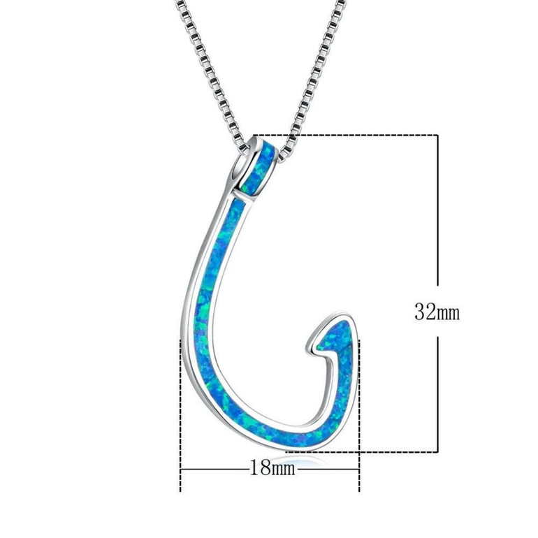 925 Sterling Silver Blue Opal Fish Hook Pendant Necklace 925 Sterling Silver Blue Opal Fish Hook Pendant Necklace
