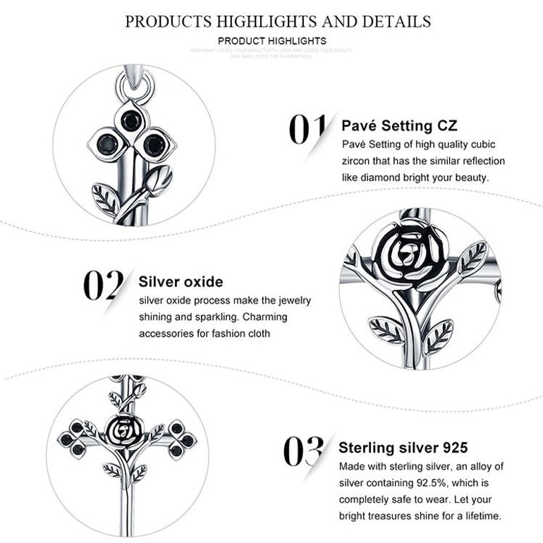 Two-Tone Silver Cross with Overlapping Rose Gold Rose Pendant Necklace Two-Tone Silver Cross with Overlapping Rose Gold Rose Pendant Necklace