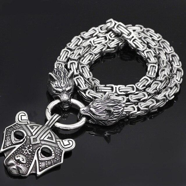 Viking Bear Head Pendant with Byzantine Wolf Chain Necklace