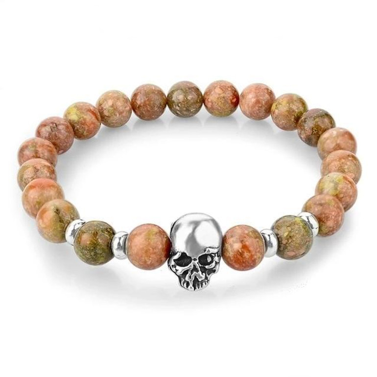 Natural Stone Elastic Beaded Skull Bracelet