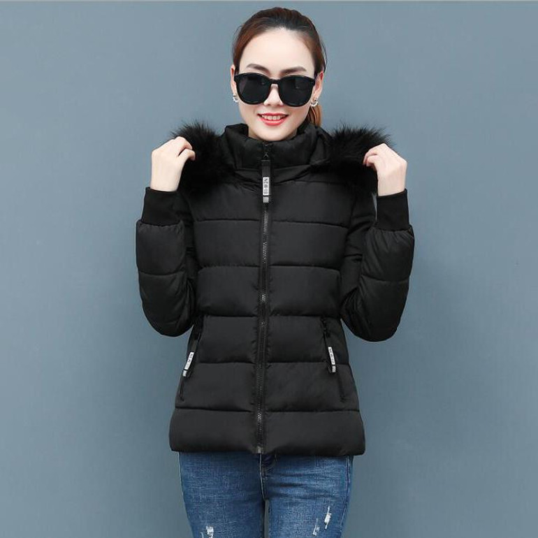 Faux Fur Hood Coat - Puffer Coat With Zip Pockets Faux Fur Hood Coat - Puffer Coat With Zip Pockets