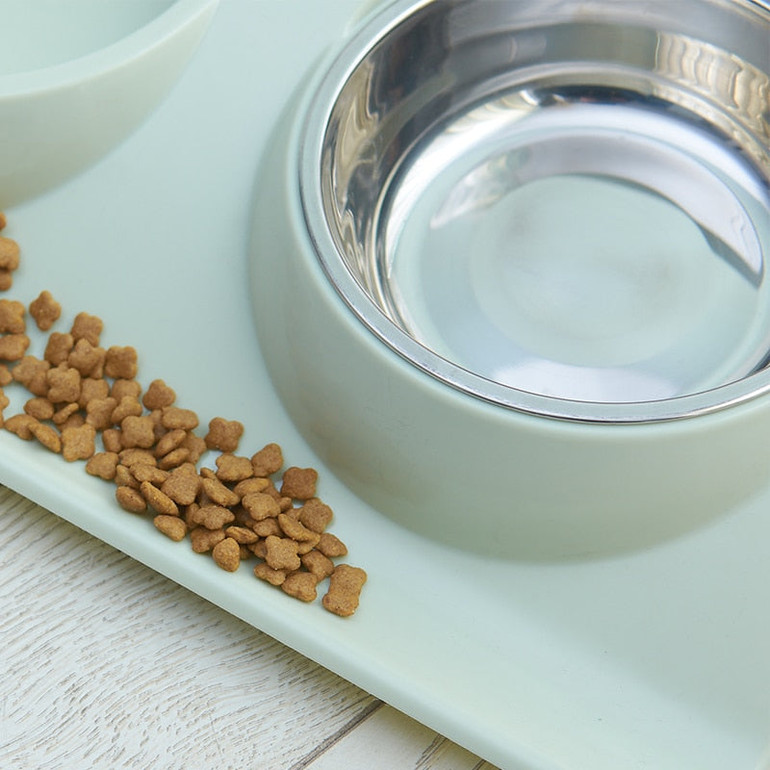 Pet Double Bowls Food Water Feeder Stainless Steel