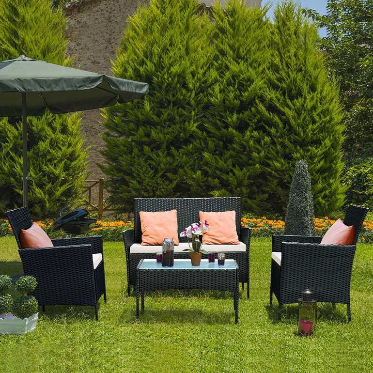 4 Piece Patio Rattan Wicker Furniture Set