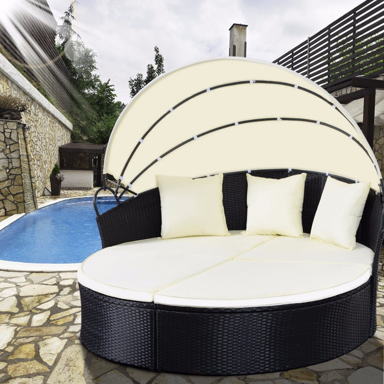 Outdoor Patio Sofa Furniture Round Retractable Canopy Daybed