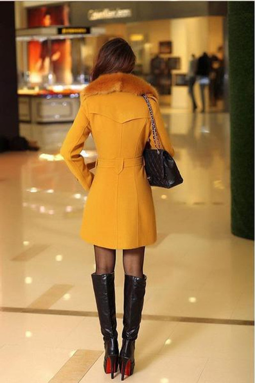 Winter Woolen Blend Plus Size Trench Coat Faux Collar Jacket