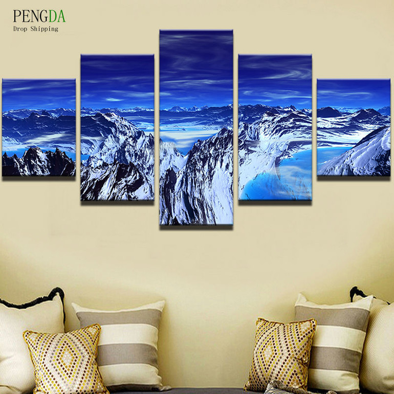 PENGDA Cuadros 5 Panel Frame Winter Landscape Canvas Painting Modular Pictures Wall Art Abstract Decorative Wall For Living Room