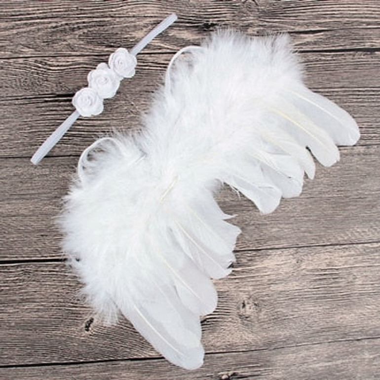 Baby Angel Feather Wings With Rose Flowers Headband
