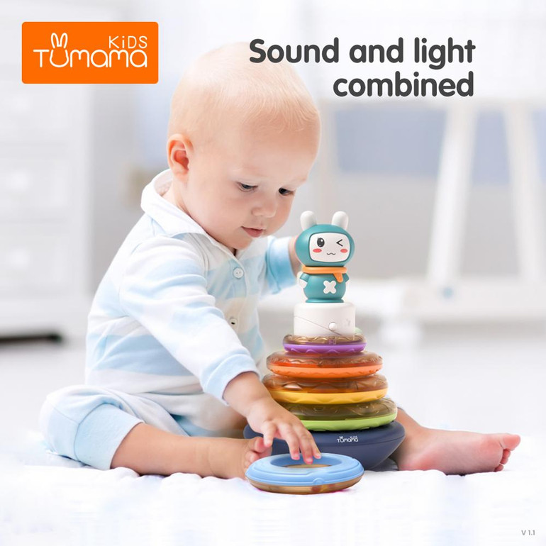 TUMAMA Circle Stacking Rings Toy Baby Rainbow Tower Music toys For baby