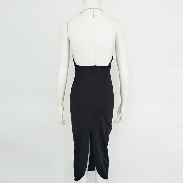 Hollow Out Backless Halter Neck Her Fashion Long Pencil Womens Dress