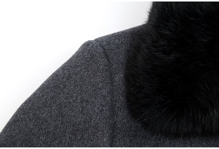 Men Wool Blend Coat Winter Warm Woolen Peacoat Mink Fur Jacket