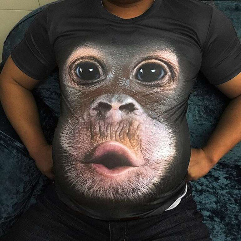 FREE OSTRICH Men's Spring And Summer T-Shirt 3D Print Animal Monkey T-Shirt Short Sleeve Funny Design Casual Top T-Shirts Men