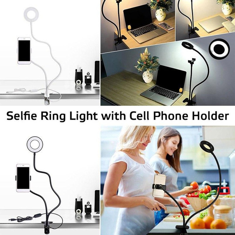 2-in-1 Cell Phone Holder with LED Selfie Ring Light
