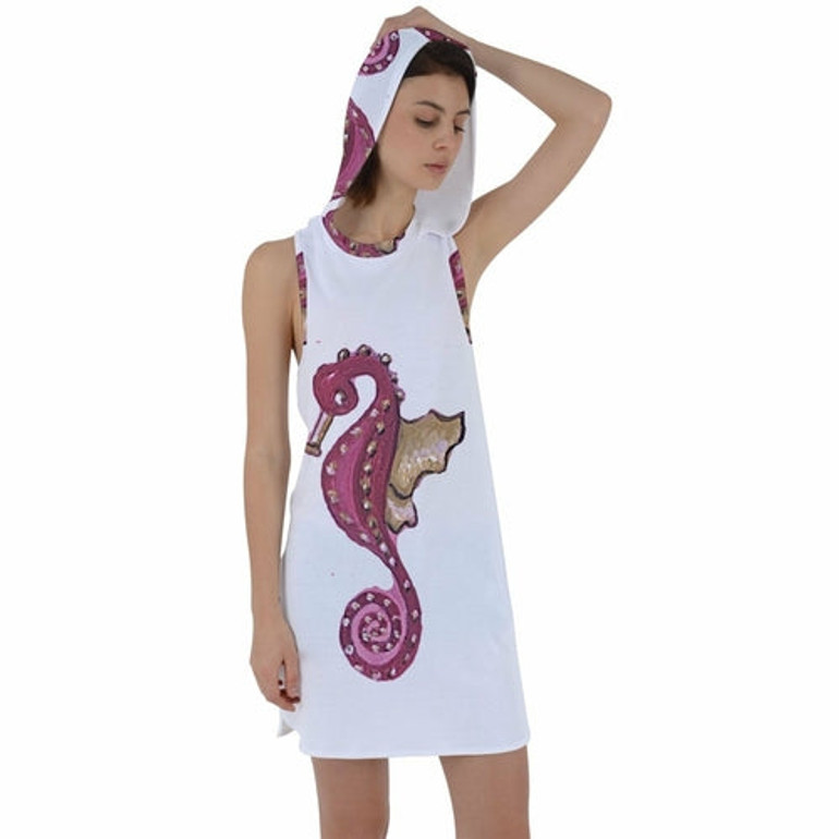 Young Women Seahorse Racer Back Hoodie Dress Beach Wear