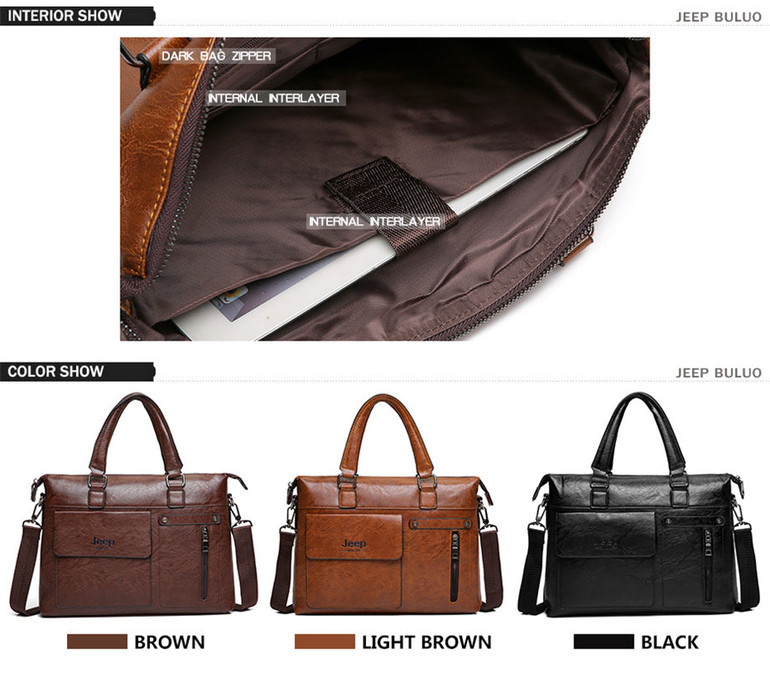 Famous Designer JEEP BULUO Brands Men Business Briefcase PU Leather Shoulder Bags For 13 Inch Laptop Bag big Travel Handbag 6013