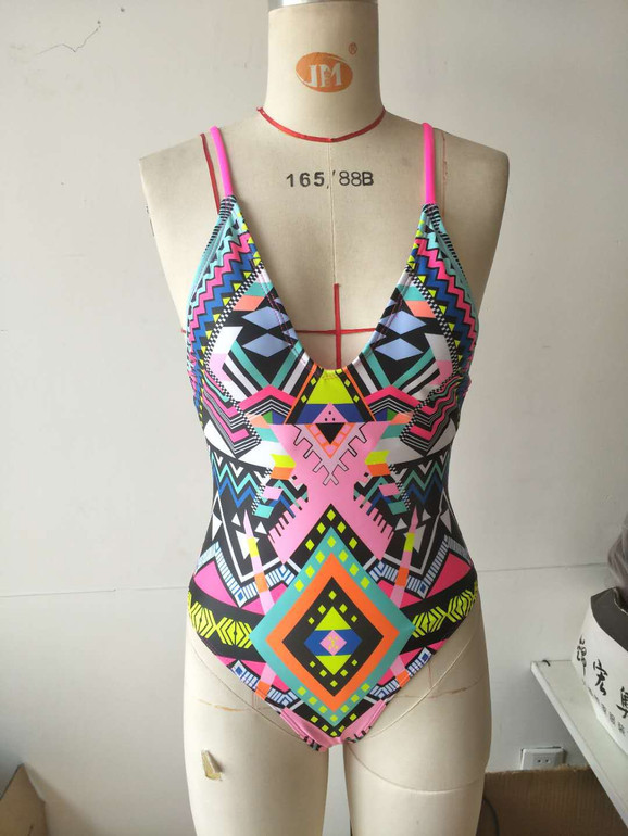 New Bikini Sexy Retro Print Backless Beach One-piece Swimsuit