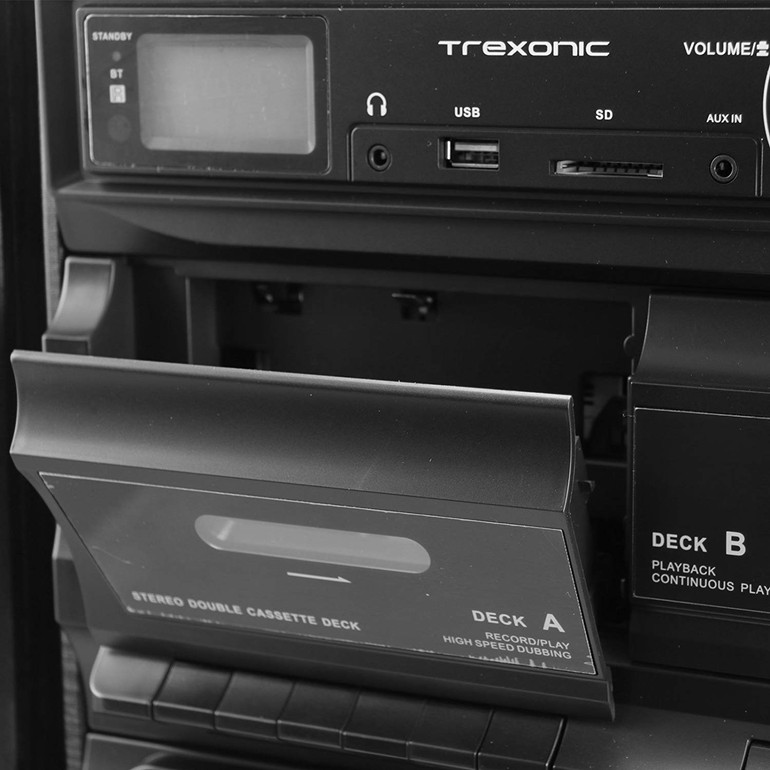Trexonic Shelf Stereo System With CD, Turntable, Dual Cassette Player, Bluetooth & Radio