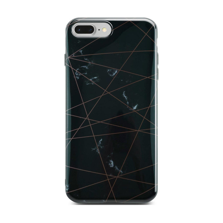 Black Glossy Marble Case with Golden Lines for iPhone 8 Plus / 7 Plus