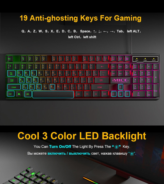 Wired Gaming Keyboard Mechanical Feeling Backlit Keyboards USB 104 Keycaps Russian Keyboard Waterproof Computer Game Keyboards